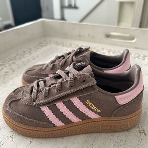 Adidas Brown Sneakers with Pink Stripes